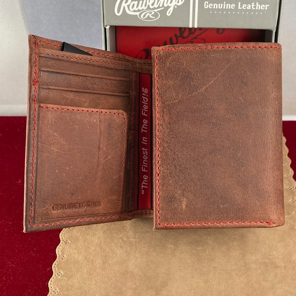 Rawlings Brown tri-fold Wallet with Red Stitching - Picture 5 of 5
